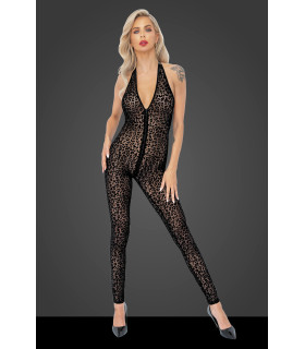 Бодистокинг сексуальный с леопардовым принтом L F286 Noir Handmade, черный - No Taboo