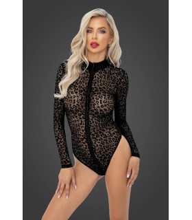 Боди сексуальное с леопардовым принтом M F287 Noir Handmade, черное - No Taboo