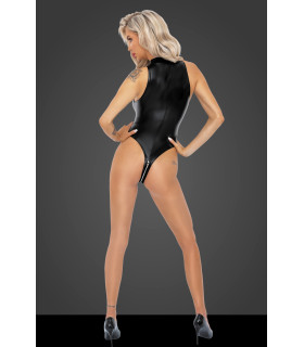 Боди соблазнительное виниловое M F294 Noir Handmade, с молнией, черное - No Taboo