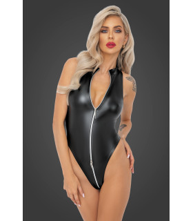 Боди соблазнительное виниловое M F294 Noir Handmade, с молнией, черное - No Taboo