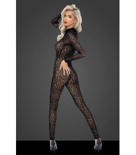 Эротичный комбинезон с леопардовым принтом L F285 Noir Handmade, черный - No Taboo