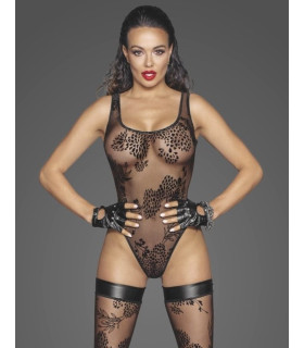 Боди эротичное с узорами M F242 Noir Handmade, полупрозрачное, черное - No Taboo