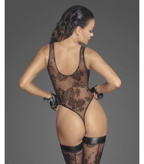 Боди эротичное с узорами M F242 Noir Handmade, полупрозрачное, черное - No Taboo