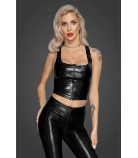 Топ эротичный виниловый со змеиным тиснением S F275 Noir Handmade, черный - No Taboo