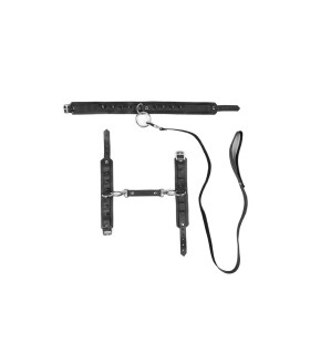 Ошейник с поводком и наручники с шипами Fet26 Candy Hero, кожа, черные, One Size - No Taboo