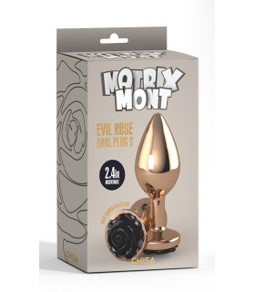 Анальная пробка с розой на стоппере S Evil Rose Chisa, металлическая, золотая, 7.8 х 2.7 см - No Taboo