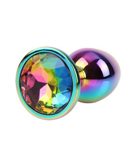 Анальная пробка с кристаллом S Rainbow Gem Chisa, металлическая, разноцветная, 7 х 2.7 см - No Taboo