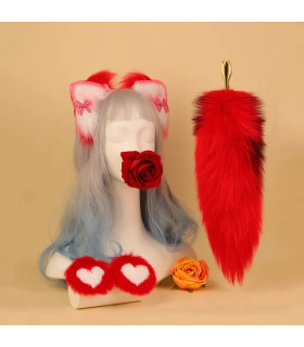 Костюм лисички с анальным хвостом Vixen Sevanda, красный, 3 предмета - No Taboo