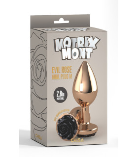 Анальная пробка с розой на стоппере M Evil Rose Chisa, металлическая, золотая, 9 х 3.3 см - No Taboo