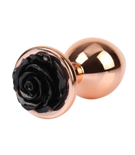 Анальная пробка с розой на стоппере M Evil Rose Chisa, металлическая, золотая, 9 х 3.3 см - No Taboo