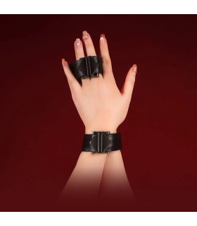 Набор наручники и поножи с крестовиной Lockink, натуральная кожа и металл, черный - No Taboo