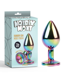 Анальная пробка M с кристаллом Rainbow Gem Chisa, металлическая, разноцветная, 8.2 х 3.3 см - No Taboo