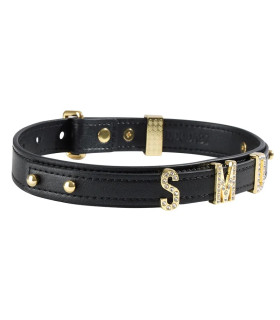 Ошейник-чокер с золотыми буквами со стразами Sevanda, кожаный, черный - No Taboo