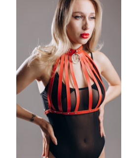 Бюстгальтер с ошейником One Size L-28 Candy Hero, экокожа, красный - No Taboo