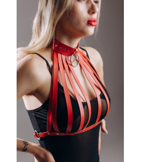 Бюстгальтер с ошейником One Size L-28 Candy Hero, экокожа, красный - No Taboo