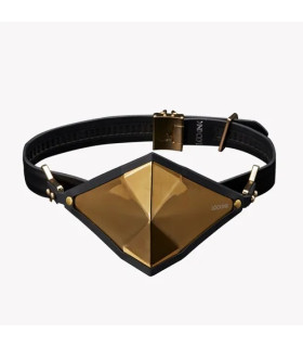 Маска-кляп Punker Muzzle Lockink, металл и кожа, черно-золотая - No Taboo