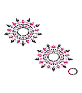 Прикраси зі стразами для грудей Gloria Petits Joujoux, рожево-чорні - No Taboo