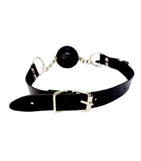 Кляп-шарик, силикон и экокожа, черный, 4.5 см - No Taboo