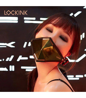 Маска-кляп Punker Muzzle Lockink, металл и кожа, черно-золотая - No Taboo