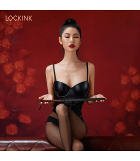 Паддл з плетеною ручкою Sevanda, шкіряний, чорний, 40 см - No Taboo