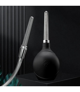 Анальний душ із рельєфною насадкою Stream Enema Bulb Sevanda, метал, чорно-сріблястий, 295 мл - No Taboo