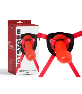 Страпон на ремнях, реалистичный, красный, 18 см х 4.3 см (поврежденная упаковка) - No Taboo
