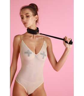 Ошейник с поводком ChGS Candy Hero, натуральная кожа, черные - No Taboo