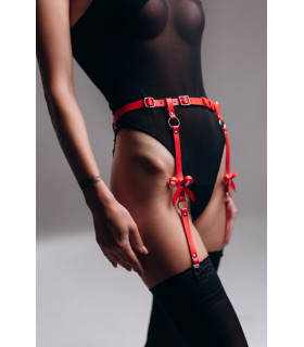 Пояс для чулок с бантиками One Size S1 Candy Hero, экокожа, красный - No Taboo