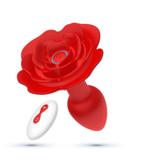 Анальная пробка роза с вибрацией и ротацией Crushious Giulietta, с дистанционным пультом, силиконовая, красная, 7.7 х 3.5 см - No Taboo