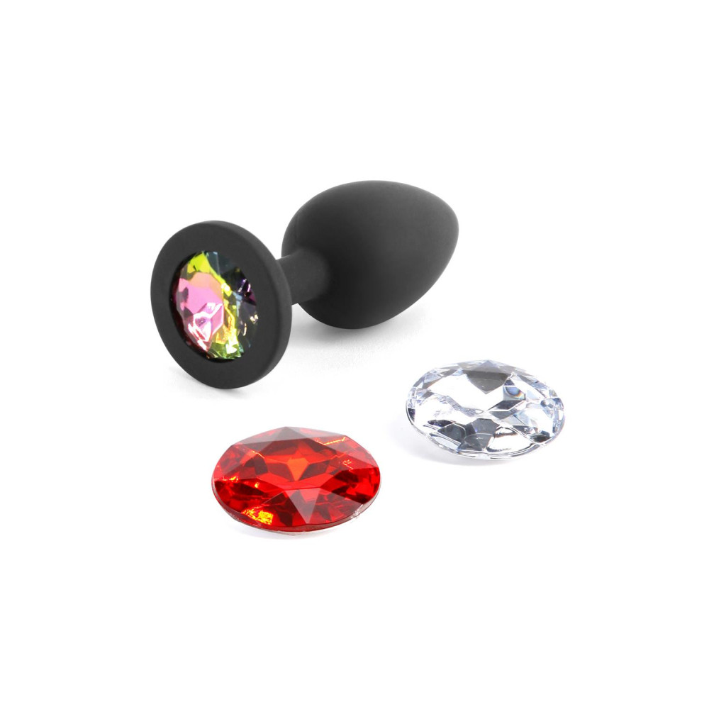 Анальная пробка со сменными кристаллами NS Novelties, силиконовая, черная, 7 х 2.7 см (214983), zoom