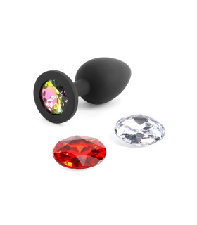 Анальная пробка со сменными кристаллами NS Novelties, силиконовая, черная, 7 х 2.7 см - No Taboo
