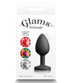 Анальная пробка со сменными кристаллами NS Novelties, силиконовая, черная, 7 х 2.7 см - No Taboo