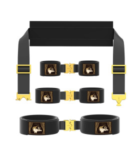 Бондаж с наручниками, поножами и манжетами на бедра Clack UPKO, черный - No Taboo