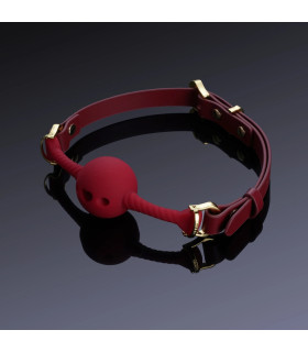 Кляп кулька з отворами у формі серця Desire for Mouth UPKO, силікон і шкіра, червоний - No Taboo