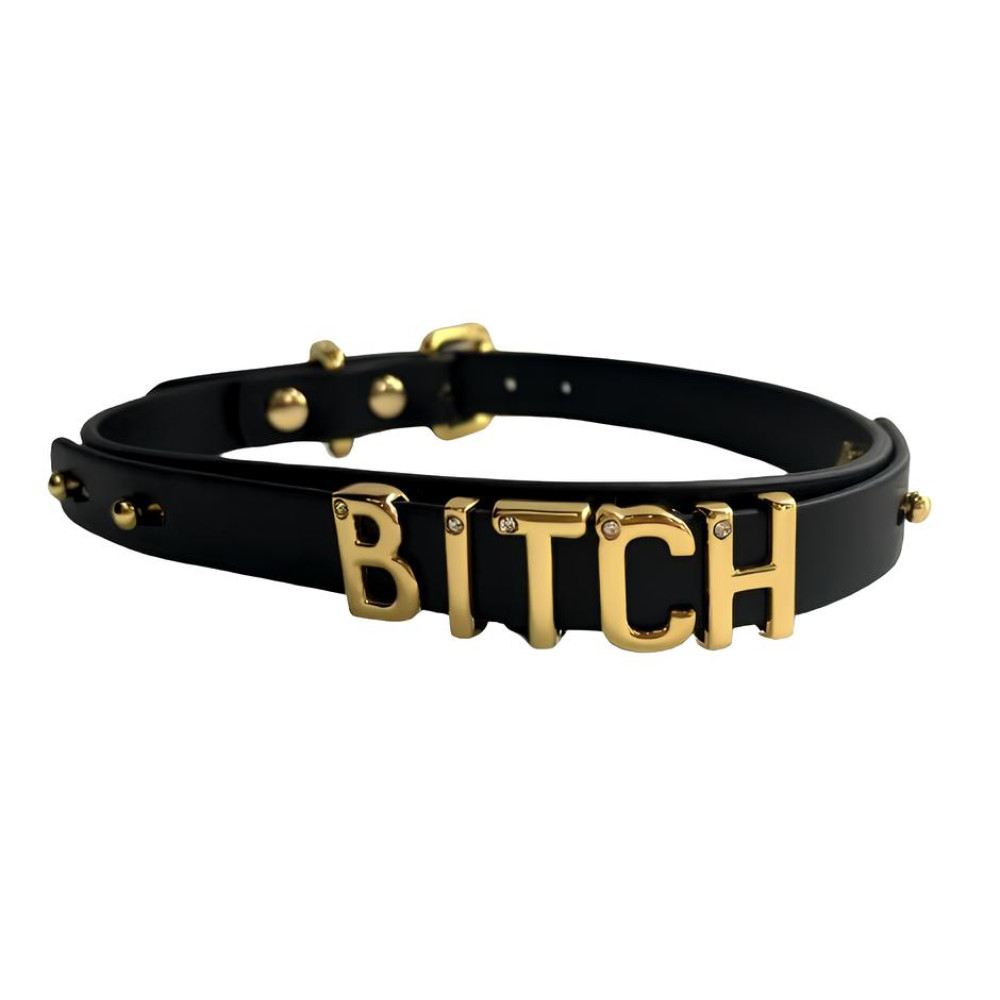 Чокер L с надписью Bitch от UPKO, из кожи, черный с золотой фурнитурой (332021), zoom