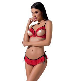 Комплект белья соблазнительный S/M Cherry Passion, с открытой грудью, 2 предмета, красный - No Taboo