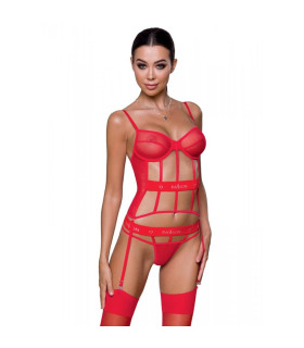 Корсет сексуальный полупрозрачный S/M Kyouka Passion, со стрингами, красный - No Taboo