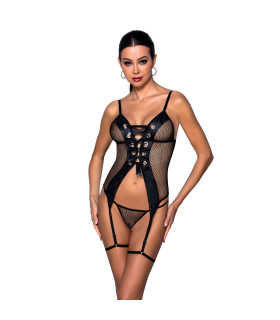 Корсет эротичный сетчатый S/M Beth Passion, со стрингами, черный - No Taboo