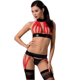 Комплект білизни сексуальний S/M Aziza Passion, 3 предмети, чорно-червоний - No Taboo