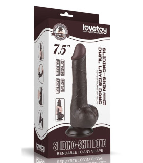 Фалоімітатор реалістичний з подвійною щільністю Sliding-Skin Lovetoy, на присосці, коричневий, 19.5 х 3.6 см - No Taboo