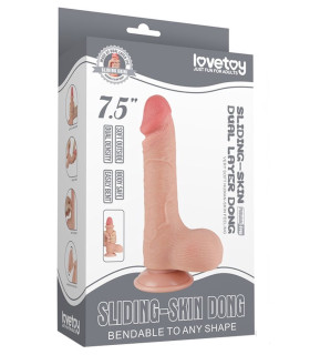 Фалоімітатор реалістичний з подвійною щільністю Sliding-Skin Lovetoy, на присосці, бежевий, 19.5 х 3.6 см - No Taboo