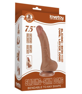 Фалоімітатор реалістичний з подвійною щільністю Sliding-Skin Lovetoy, на присосці, коричневий, 19.5 х 3.6 см - No Taboo