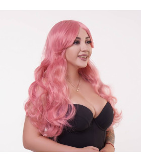 Перука довга кучерява з чубчиком, рожева, 60 см - No Taboo