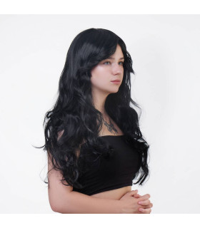 Перука довга кучерява з чубчиком, чорна, 60 см - No Taboo