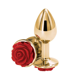Анальна пробка S NS Novelties, з червоною трояндою, золота, 7.6 х 2.6 см - No Taboo