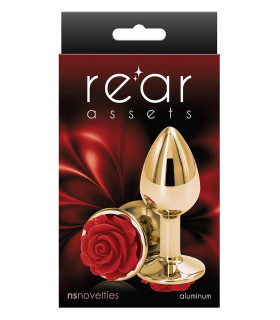 Анальна пробка S NS Novelties, з червоною трояндою, золота, 7.6 х 2.6 см - No Taboo