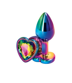 Анальна пробка із кристалом у вигляді серця NO TABOO, з металу, різнокольорова, 6 х 2.5 см - No Taboo