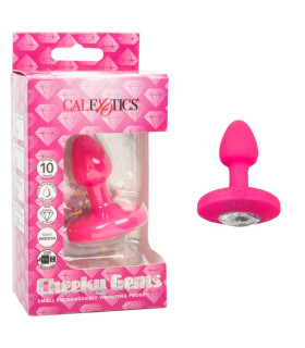 Анальна пробка з вібрацією CalExotics Cheeky Gems, з кристалом, рожева, 5 х 2.5 см - No Taboo