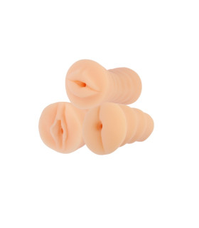 Набор мастурбаторов Chisa Three-Way Stroker, рот, вагина, анус, бежевый - No Taboo