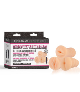 Набор мастурбаторов Chisa Three-Way Stroker, рот, вагина, анус, бежевый - No Taboo